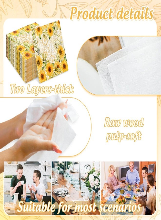 FYSUIMU 100Pcs Summer Sunflower Napkins Watercolor Sunflower Disposable Cocktail Napkins Yellow Floral Dinner Dessert Beverage Napkin for Wedding Birthday Baby Shower Holiday Party Table Supplies - Image 3